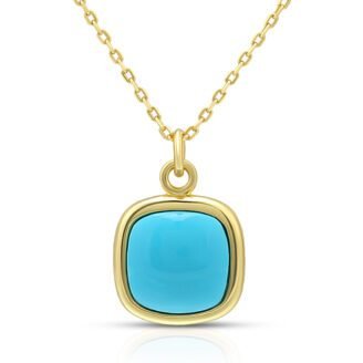 Geometric Square Synthetic Turquoise Necklace – 925 Sterling Silver, 18K Gold-Plated