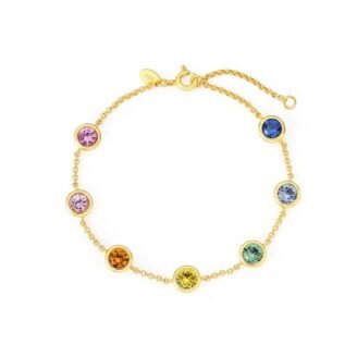 Rainbow Bezel Bracelet – 925 Sterling Silver, 18K Gold-Plated