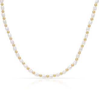 Freshwater Pearl Gold Bead Necklace