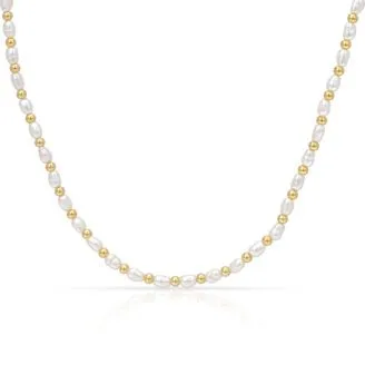 Freshwater Pearl Gold Bead Necklace