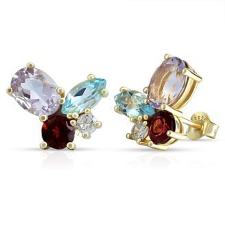 Butterfly Amethyst Oval Earrings – 925 Sterling Silver, 14K Gold-Plated