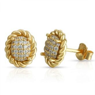 Retro Geometrical Lucky Flower Round Earrings – 925 Sterling Silver, 18K Gold-Plated