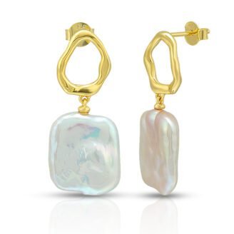 Geometric Square Pearl Earrings – 925 Sterling Silver, 18K Gold-Plated