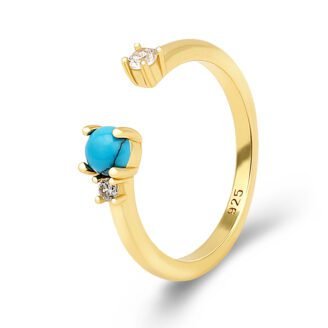 Turquoise Open Ring – 925 Sterling Silver, 18K Gold-Plated