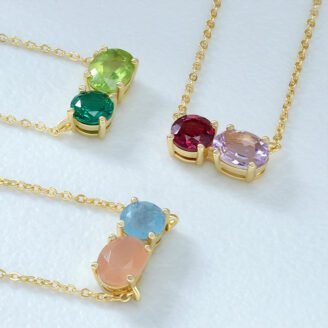 Labradorite & Aquamarine Two-Stone Necklace – 925 Sterling Silver, 14K Gold-Plated