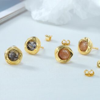 Round Black Rutilated Quartz Earrings