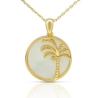 Tree Mother of Pearl Disc Pendant Necklace