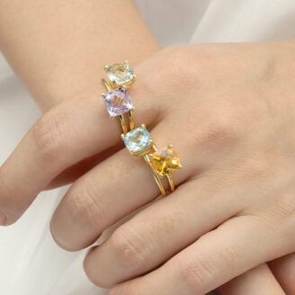 Cushion Pink Amethyst Ring – 925 Sterling Silver (Gold-Plated)