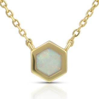 5mm Synthetic Opal Hexagon Pendant Necklace – 925 Sterling Silver, 14K Gold-Plated