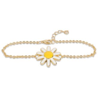 Enamel Daisy Flower Friendship Bracelet – 925 Sterling Silver, 18K Gold-Plated