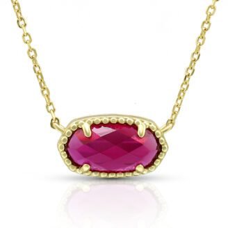 Synthetic Pink Corundum Oval Pendant Necklace