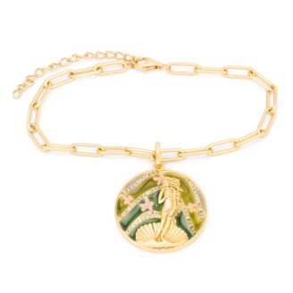 The Birth of Venus Paperclip Charm Bracelet – 925 Sterling Silver, 18K Gold-Plated