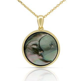 Moon Black Shell Pendant Necklace – 925 Sterling Silver, 18K Gold-Plated