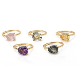 10×8 mm Irregular Rose-Cut Gemstone Ring – 925 Sterling Silver, Gold-Plated