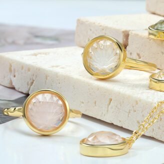 Japanese Kiriko White Crystal Ring – 925 Sterling Silver (Gold-Plated)