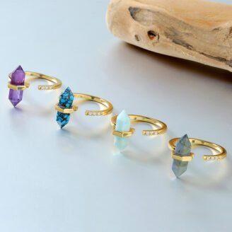 Hexagon Amethyst Ring – 925 Sterling Silver, Gold-Plated