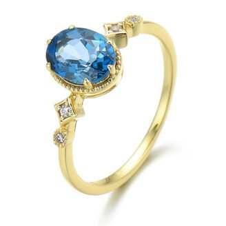 Oval London Blue Topaz Ring – 925 Sterling Silver, 14K Gold-Plated
