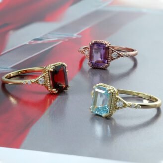 Octagon Garnet Engagement Ring – 925 Sterling Silver, 14K Gold-Plated