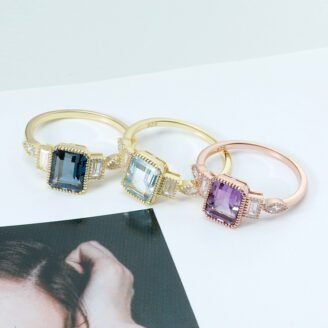 Octagon Sky Blue Topaz Ring – 925 Sterling Silver, 14K Gold-Plated