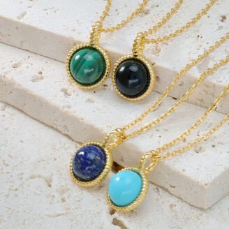 Natural Stone Cabochon Pendant Necklace