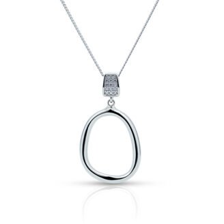 Minimal Open Circle Pendant Necklace – 925 Sterling Silver, 14K White Gold Plated, Cubic Zirconia