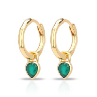 Green Onyx Drop Huggie Hoop Earrings