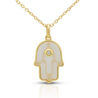 Milky White Crystal Hamsa Hand Necklace