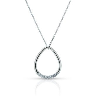 Water Drop Open Pendant Necklace – 925 Sterling Silver, 14K White Gold Plated, Cubic Zirconia