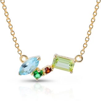 Marquise Sky Blue Multi-Gem Pendant Necklace – 14K Gold Plated Sterling Silver