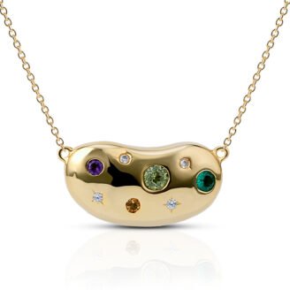 Gypsy Multi-Stone Bean Pendant Necklace – 18K Gold Plated Sterling Silver