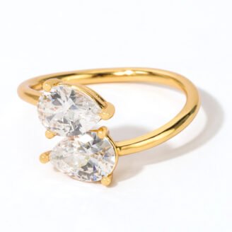 Double Pear Cubic Zircon Ring
