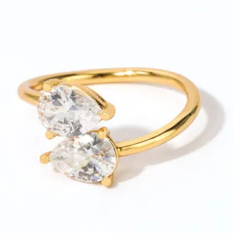 Double Pear Cubic Zircon Ring