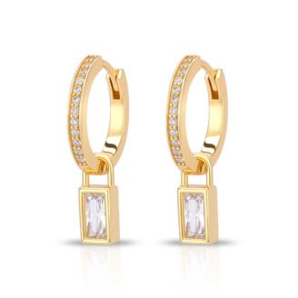 CZ Hoop Earrings with Baguette Charm
