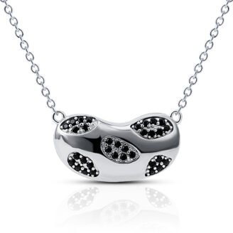 Black CZ Silver Bean Pendant Necklace – Sterling Silver