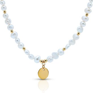 Baroque Pearl Disc Pendant Necklace – 925 Sterling Silver, Gold Plated