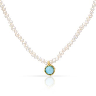 Freshwater Pearl Necklace with Larimar Stone