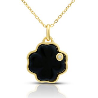 Black Agate Four-Leaf Clover Pendant Necklace
