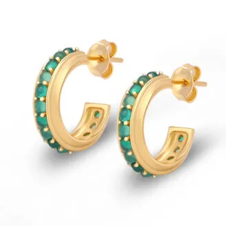 Green Stone Hoop Earrings