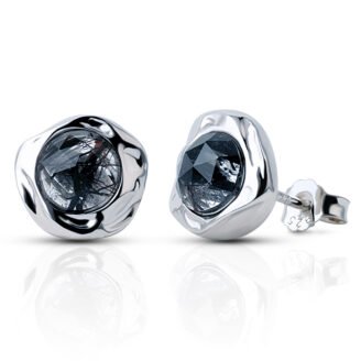 Irregular Texture Black Rutilated Quartz Stud Earrings