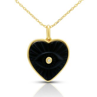 Black Agate Heart-Shaped Evil Eye Necklace