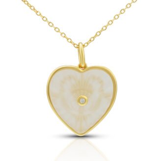 Milky White Crystal Heart-Shaped Evil Eye Necklace