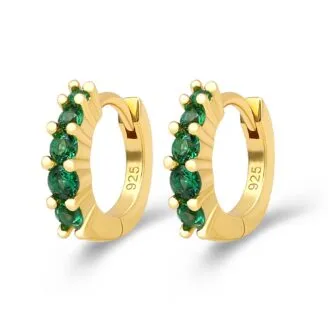Green CZ Dainty Hoop Earrings