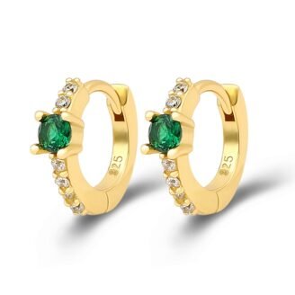 Green CZ Hoop Earrings