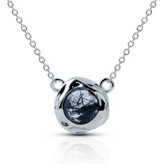 Irregular Textured Black Rutilated Quartz Pendant Necklace – Sterling Silver