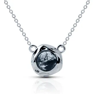 Irregular Textured Black Rutilated Quartz Pendant Necklace – Sterling Silver