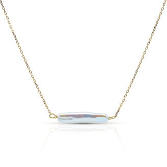 Gold Plated Baroque Pearl Bar Necklace